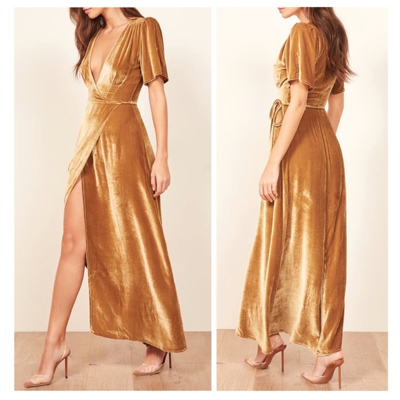 NWT✨Reformation Tiffany Gold Velvet Maxi Dress XS - Picture 2 of 8